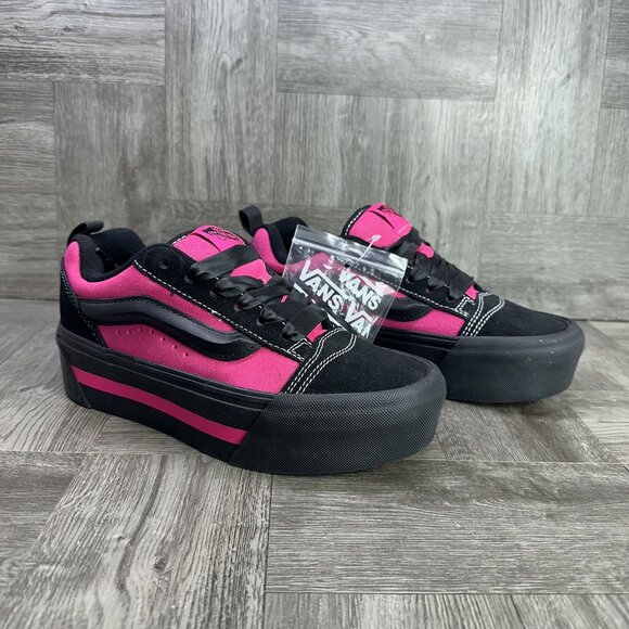 Vans Knu Skool Women size 7 Black Hot Pink Suede Platform Shoes - Picture 5 of 8